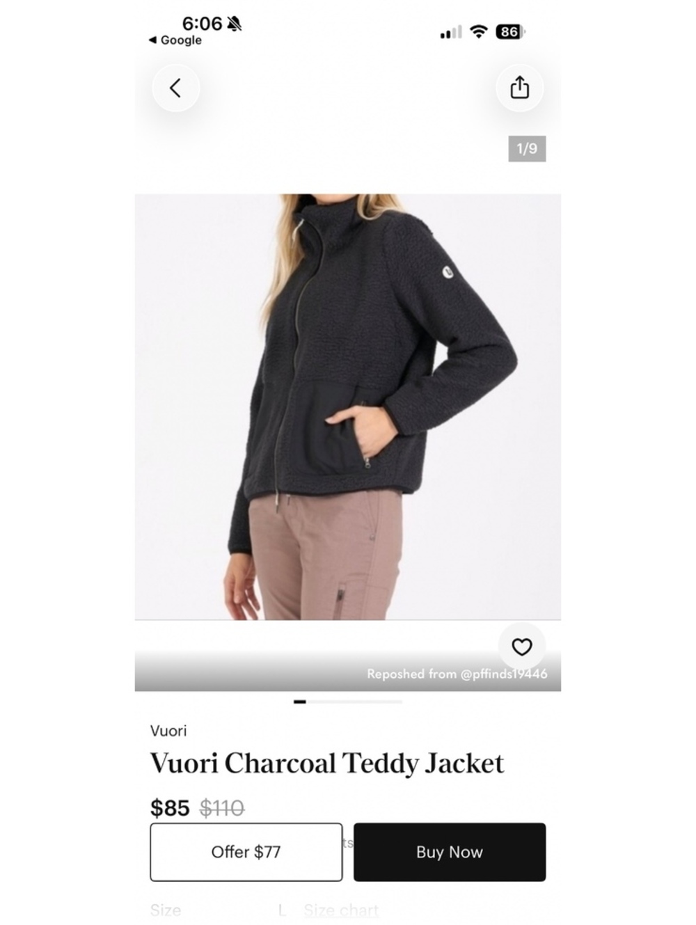 Vuori Charcoal Teddy Sherpa Fleece Jacket – Women's Small